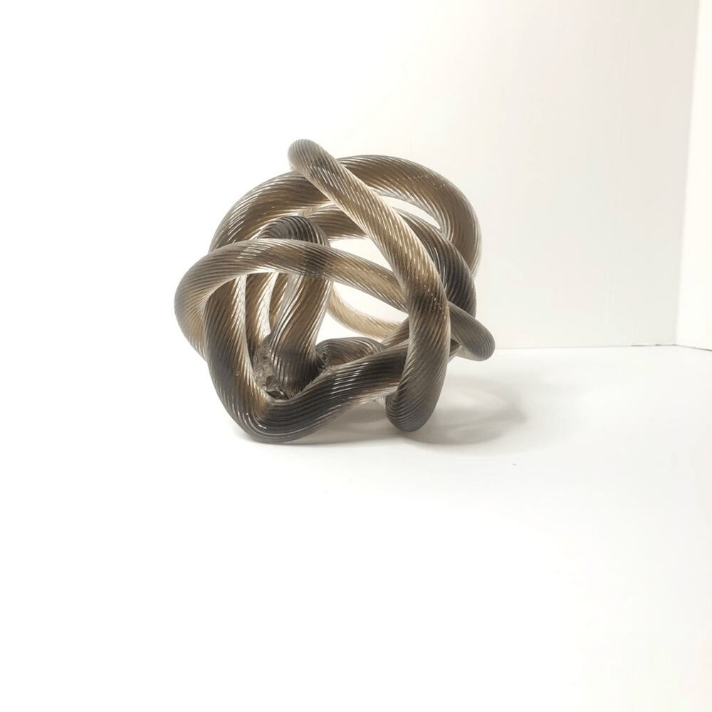 hand blown art glass dark brown and clear ribbed rope knot glass‎ ball 5 inches